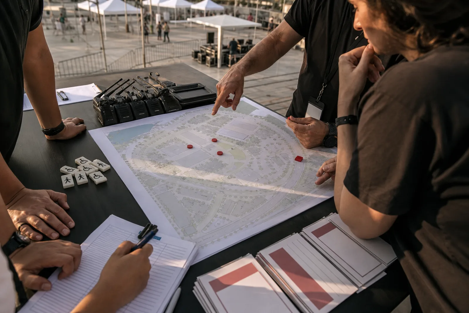 צוות הפקה מתכנן פריסת קהל ונגישות באירוע ציבורי